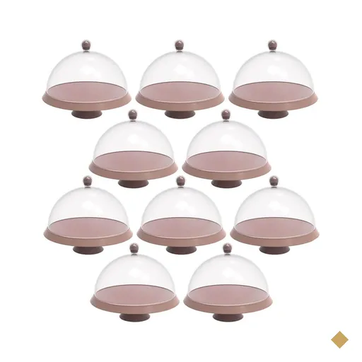 Kit 8 Porta Bolos 25cm Bubble com Cúpula e Pé Crippa Amêndoa Padaria Hotel…