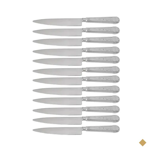 Jogo 12 Facas Mesa Churrasco 24cm Prateada Aço Inox Serrilhada Carne