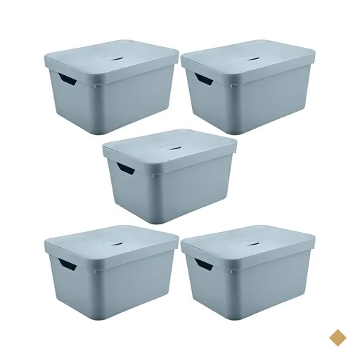 5 Caixas Organizadoras Grande 32L com Tampa Organizadores Brinquedos Cube Azul…