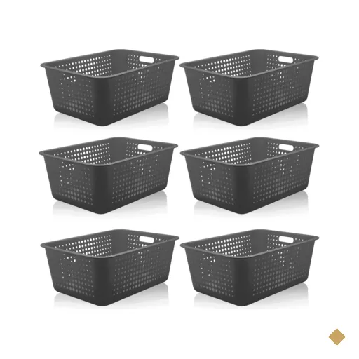 6 Caixas Organizadoras Maxi Grande Organize Cesto Plástico 40l - Chumbo