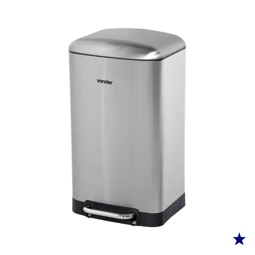 Lixeira retangular 30 litros inox cinza VONDER