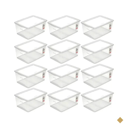 12 Caixas Organizadoras com Tampa 30L Click Empilháveis de Plástico Travas…