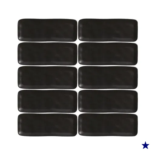 Kit 10 Travessas Cerâmica 33x13cm Preto Restaurante Sushi Or