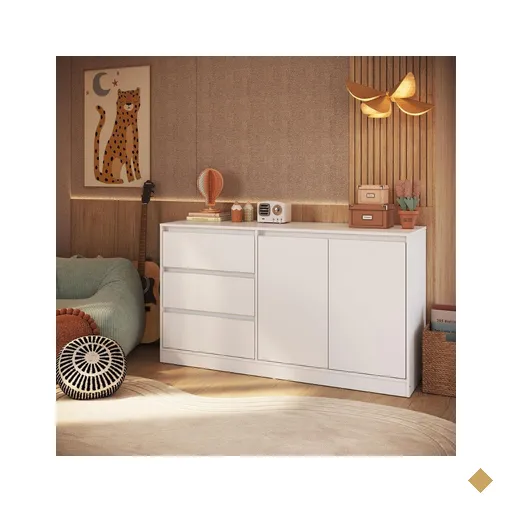 Balcão para Cama Estação de Trabalho 3 Gavetas Branco 142cm Completa Móveis