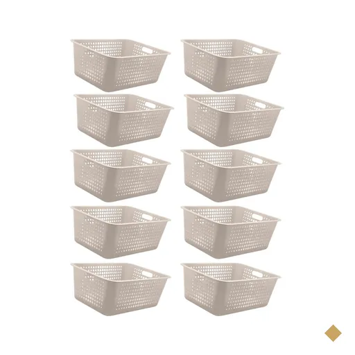 Kit 10 Caixas Organizadoras 40l com Alça Lateral Multiuso Maxi Bege Cesto…