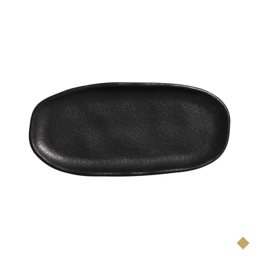 Kit 40 Travessas Oval Mini 16,5x8cm Rasa Cerâmica Preto Buff