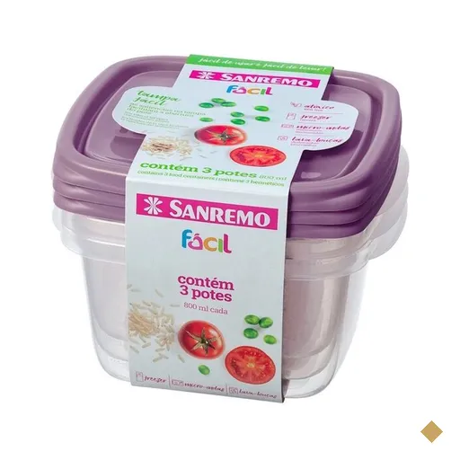 Conjunto de Potes Sanremo 3 Peças, 800 ml, Cores Sortidas