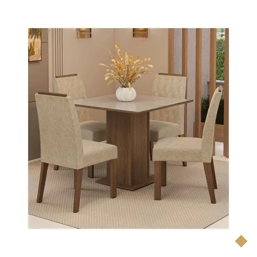 Conjunto Sala de Jantar Tampo de Vidro 4 Cadeiras Rustic/Crema/Imperial Capri…