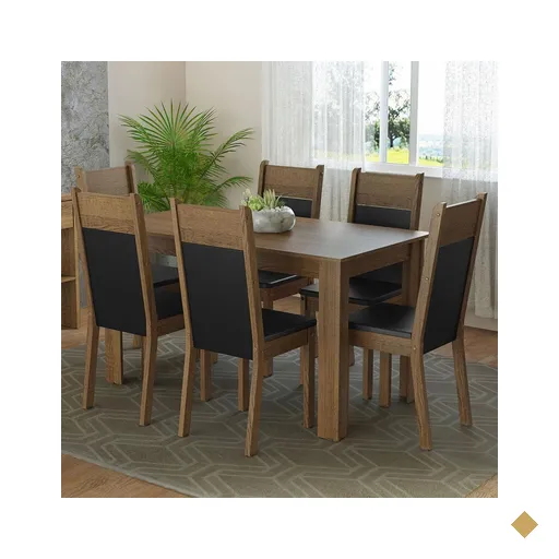 Conjunto Sala de Jantar Mesa Tampo de Madeira 6 Cadeiras Rustic/Preto Bahamas…