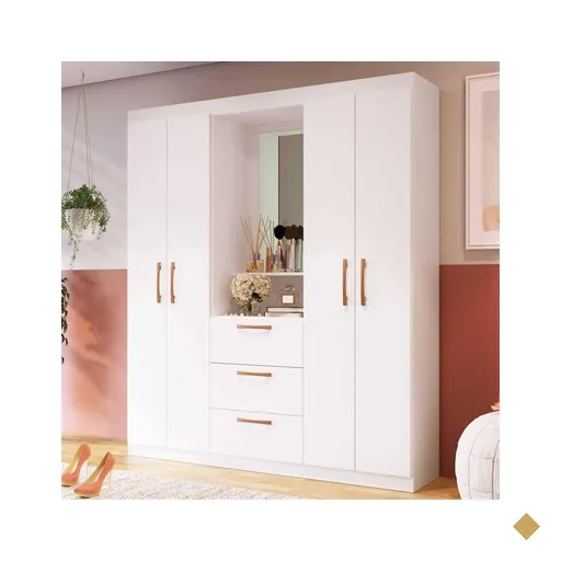 Guarda-Roupa com Espelho 4 Portas 3 Gavetas Siena Multimóveis CR4151 Branco