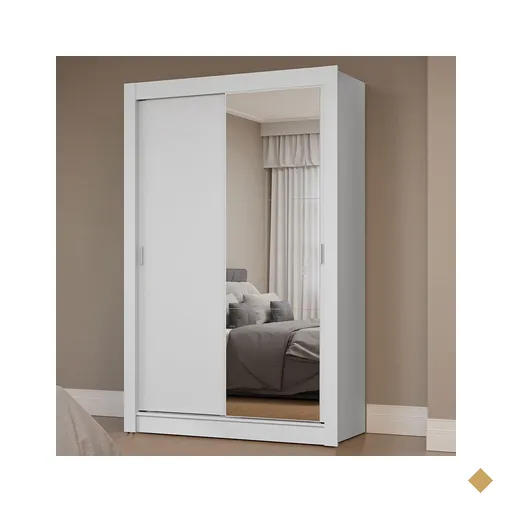 Guarda-Roupa Solteiro 2 Portas de Correr com Espelho Branco Milano Madesa