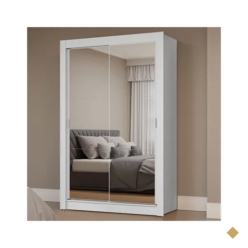 Guarda-Roupa Solteiro 2 Portas de Correr com Espelhos Branco Milano Madesa
