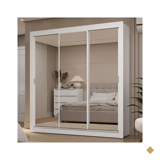 Guarda-Roupa Casal 3 Portas de Correr de Espelho 2 Gavetas Branco Sublime Madesa