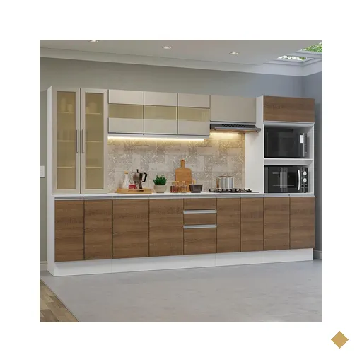 Armário de Cozinha Completa 100% MDF 310 cm Branco/Rustic/Crema Smart Madesa 03