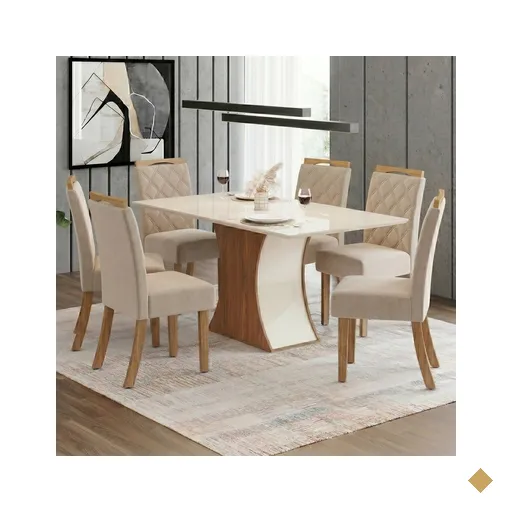 Conjunto Sala De Jantar Mesa 160 Cm Tampo Mdf 6 Cadeiras Layla Confort Casa 812