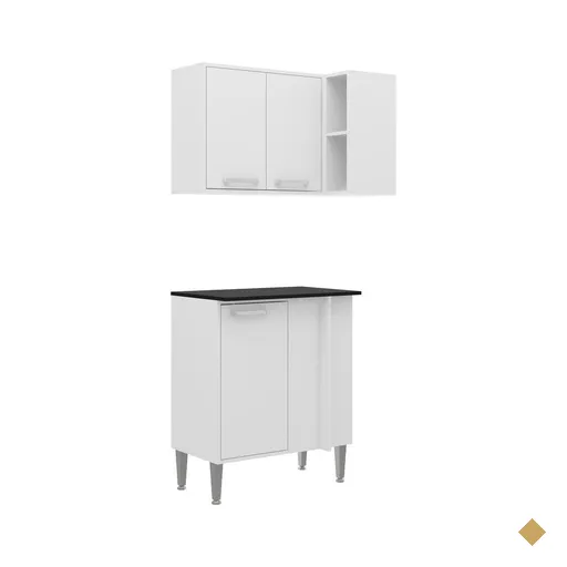 Armário de Cozinha com Nicho e Balcão de Canto Xangai Multimóveis Branco