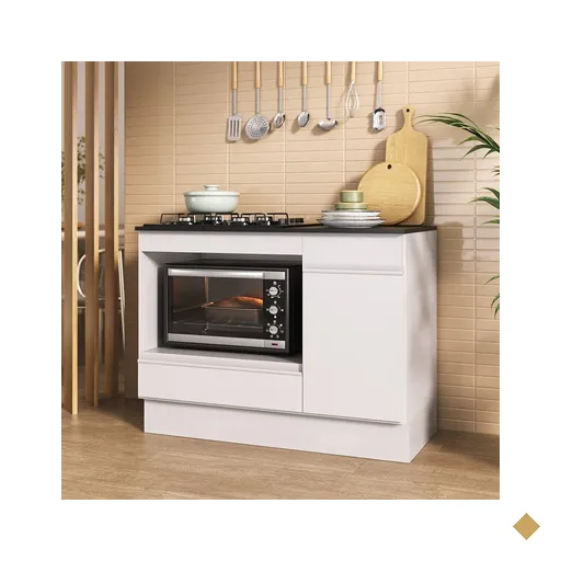 Balcão Cozinha P/ Cooktop e Forno 105cm 1 Porta 1 Gaveta com Rodapé Veneza…
