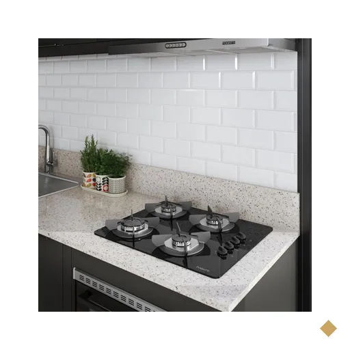 Cooktop 4 Bocas Safe Mesa Vidro A Gás Preto/Inox - Fogatti