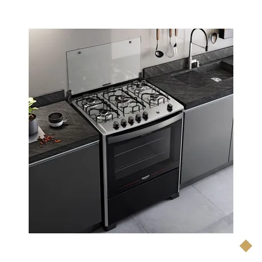 Fogão 5 Bocas com Mesa Inox Dako Magister Preto, Bivolt