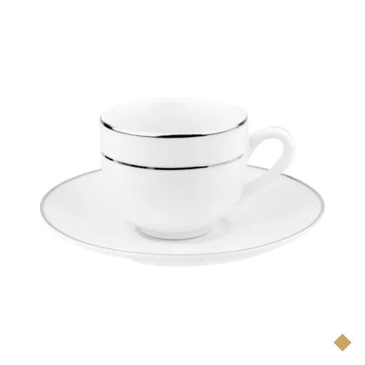 Conjunto 2 peças Xícara e Pires 90ml Café Porcelana Majesty Silver Branco…