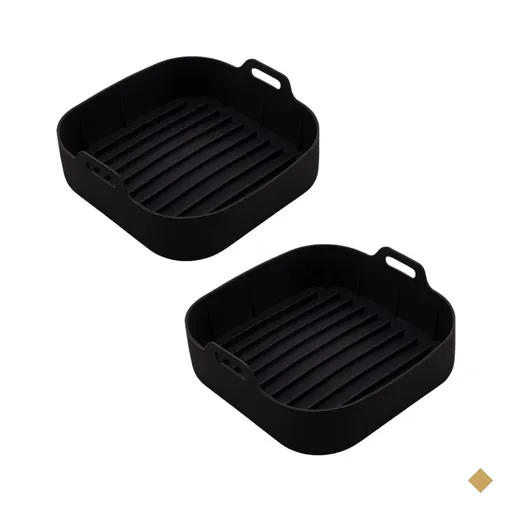 2 Formas Silicone Quadradas 20cm Pretas Air Fryer Lyor Cesto com Alças para…