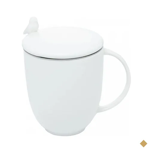 Caneca Com Infusor Chá E Tampa 350ml Porcelana Birds Wolff Branca Pássaro…