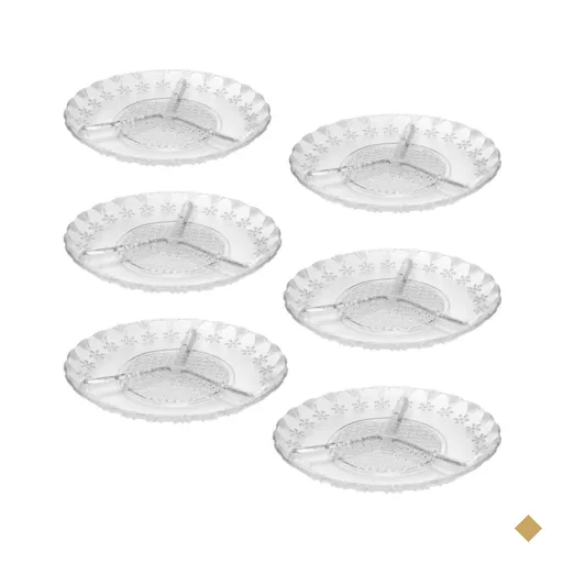 Jogo 6 Petisqueiras Redondas Vidro 3 Divisórias Floral Lyor 19,5cm Bandeja…