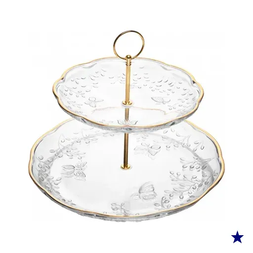 Prato Duplo para Doces New Butterfly Cristal Lyor Fio Dourado Decoração Mesa…