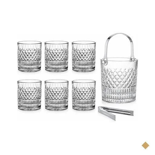 Jogo 6 Copos 310ml e Balde Gelo 1L com Pinça Cristal Drinks Bar Modelo…