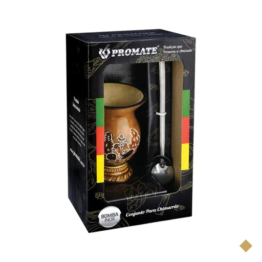 Kit Caixa Cuia Com Pé De Massa Desenhos Diversos Bomba Inox Lisa Chata