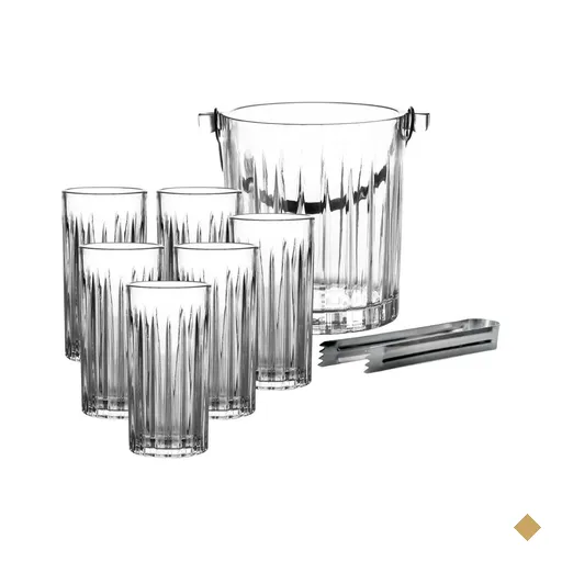 Conjunto Cristal 6 Copos Altos 390ml Balde de Gelo 1L Pinça L Hermitage Soho…