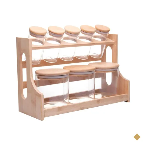Porta Temperos Herméticos Wolff Vidro Bambu com Suporte Rack Potinhos para…