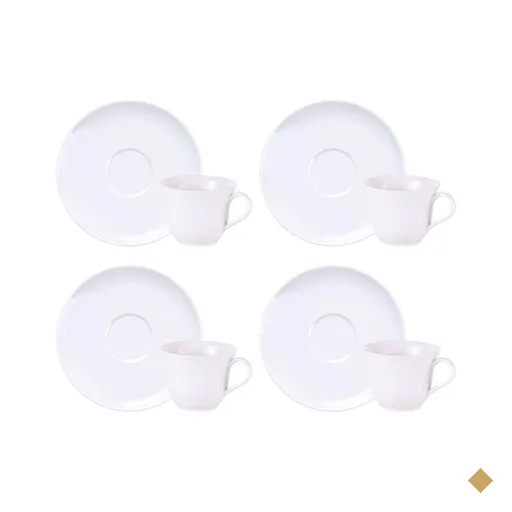 Jogo 4 Xícaras de Chá 210ml com Pires Porcelana Branca Sophia Tramontina…