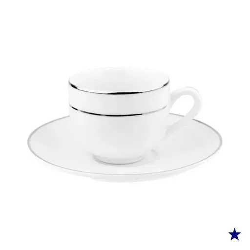 Jogo 12 Xícaras Café 90ml com Pires Porcelana Majesty Silver Prateado Branco…