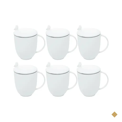 Jogo 6 Canecas com Infusor Chá e Tampa 350ml Porcelana Birds Wolff Branco…