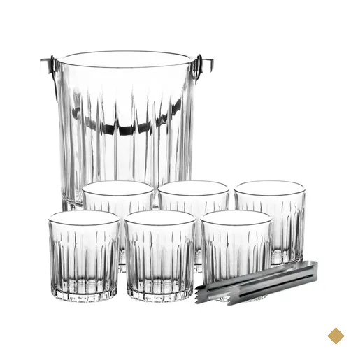 Jogo Balde de Gelo 1L com Pinça e 6 Copos Cristal Soho L'Hermitage Acessórios…