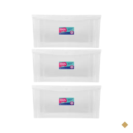 Kit 3 Caixas Máxi Organizadoras 65L Tampa com Trava Radical Incolor Multiuso