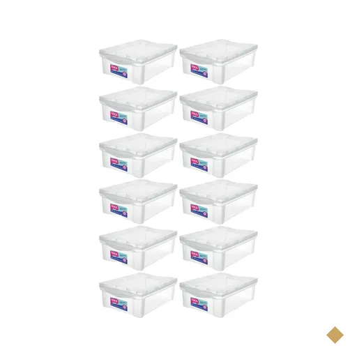 Kit 12 Caixas Organizadoras Ordene 13,5L Tampa Empilhável Radical Color Média