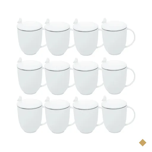 Conjunto 12 Canecas Chá com Infusor e Tampa 350ml Porcelana Birds Wolff Branco…