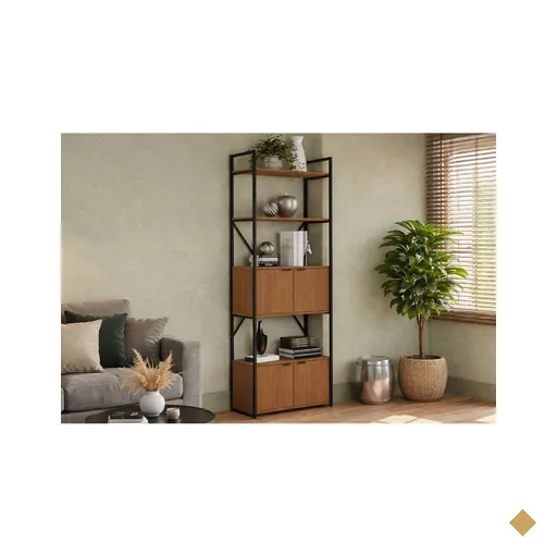 Estante Livreiro Casal Industrial LI018 c/ 4 Portas 72cm Canela/Preto -…