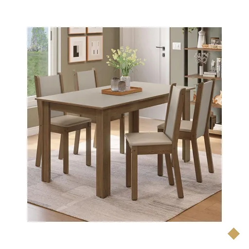 Conjunto Sala de Jantar Alva Mesa Tampo de Madeira 4 Cadeiras…