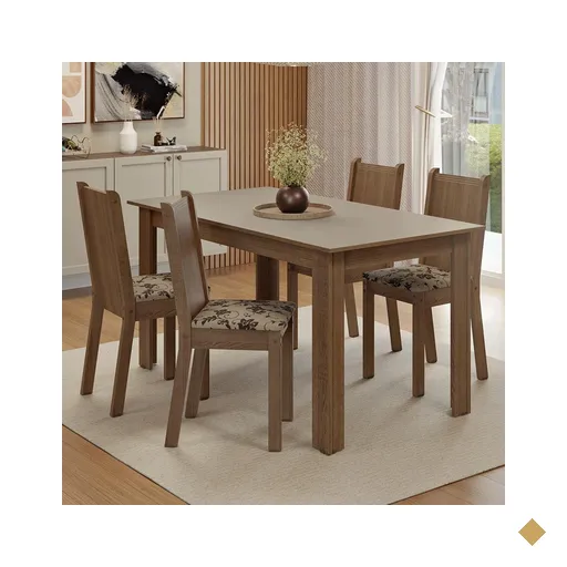 Conjunto Sala de Jantar Amora Mesa Tampo de Madeira 4 Cadeiras…