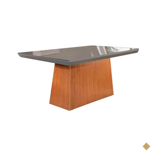 Mesa para Cozinha Luna + Tampo Madeirado Vidro Reto 180x90cm Grafite/Imbuia -…