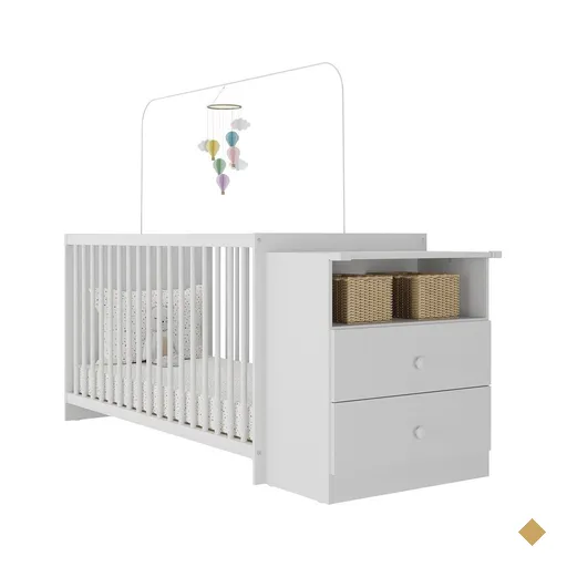 Berço Cômoda com Colchão Incluso Meu Bebê Multimóveis Branco