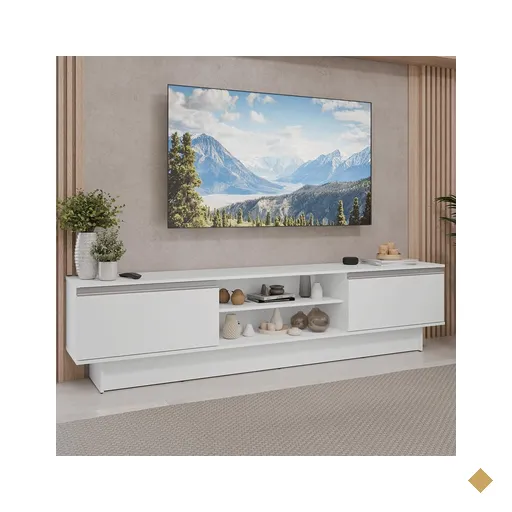 Rack para TV até 80 Polegadas 218 cm 2 Portas Branco Glamy Madesa