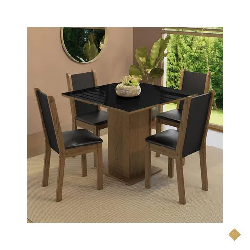 Conjunto Sala de Jantar Mesa Tampo de Vidro 4 Cadeiras Rustic/Preto Tifani…