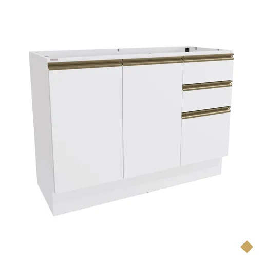Balcão de Pia Celeste Kappesberg 100% MDF 2 Portas 3 Gavetas Branco 120cm