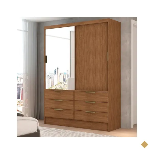 Guarda-Roupa Solteiro Taylor 2 Portas de Correr 6 Gavetas com Espelho