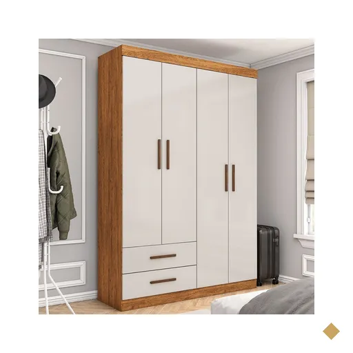 Guarda-Roupa Solteiro Genova 4 Portas 2 Gavetas Cinamomo/Off White - Carioca…