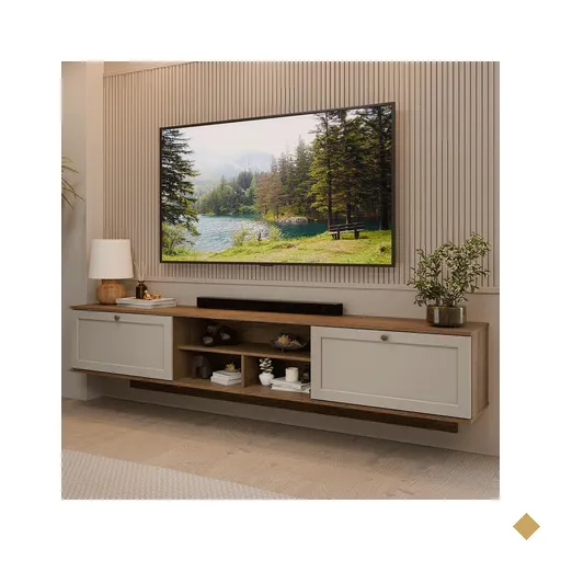 Rack Suspenso para TV até 80 Polegadas 218 cm 2 Portas Rustic/Crema Vik Madesa